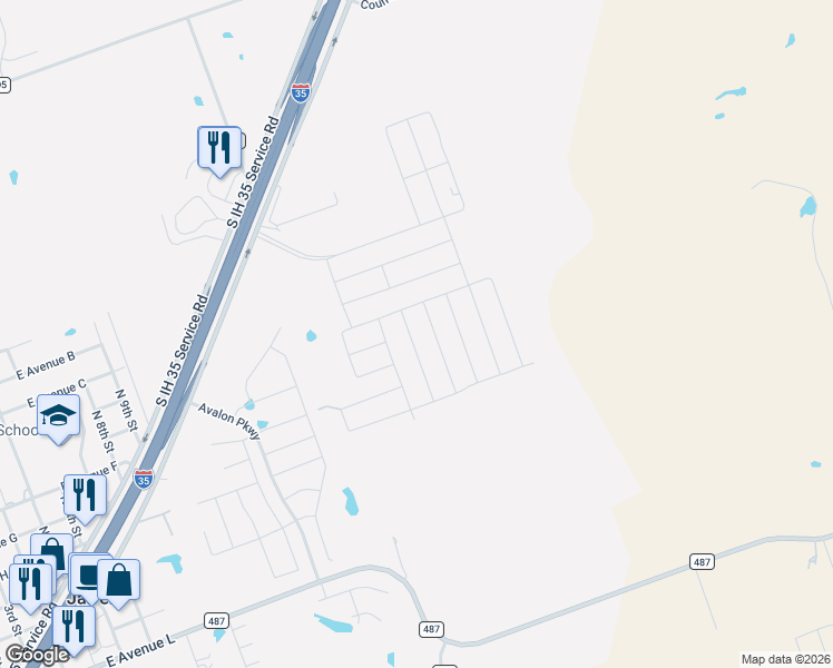 map of restaurants, bars, coffee shops, grocery stores, and more near 13700 Interstate 35 Frontage Road in Jarrell