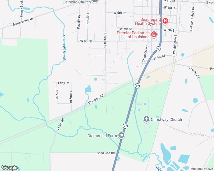 map of restaurants, bars, coffee shops, grocery stores, and more near 984-990 South Texas Street in DeRidder