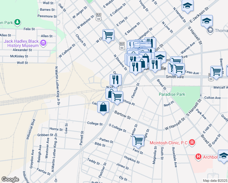 map of restaurants, bars, coffee shops, grocery stores, and more near 420 West Jackson Street in Thomasville