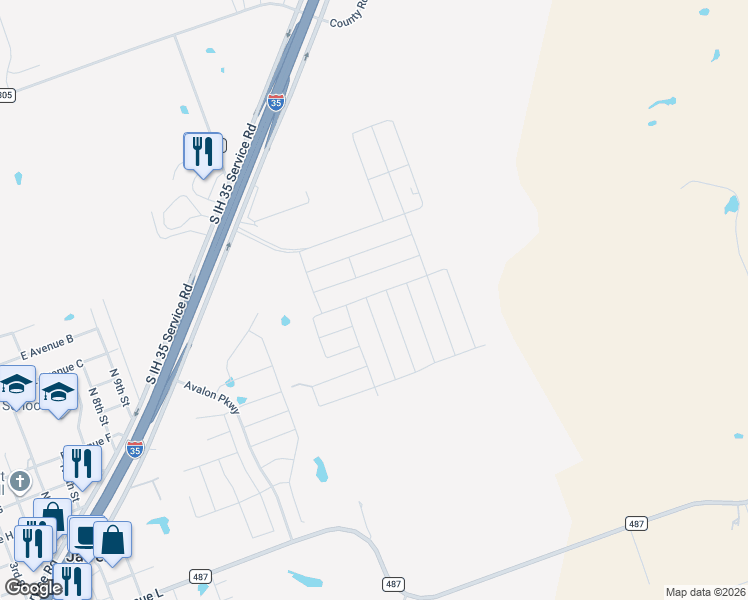 map of restaurants, bars, coffee shops, grocery stores, and more near 13700 Interstate 35 Frontage Road in Jarrell