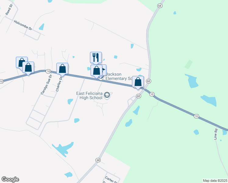 map of restaurants, bars, coffee shops, grocery stores, and more near 3619 Louisiana 10 in Jackson