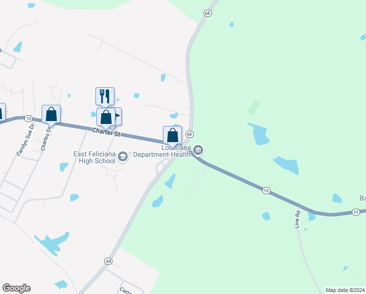 map of restaurants, bars, coffee shops, grocery stores, and more near 3503 Louisiana 10 in Jackson
