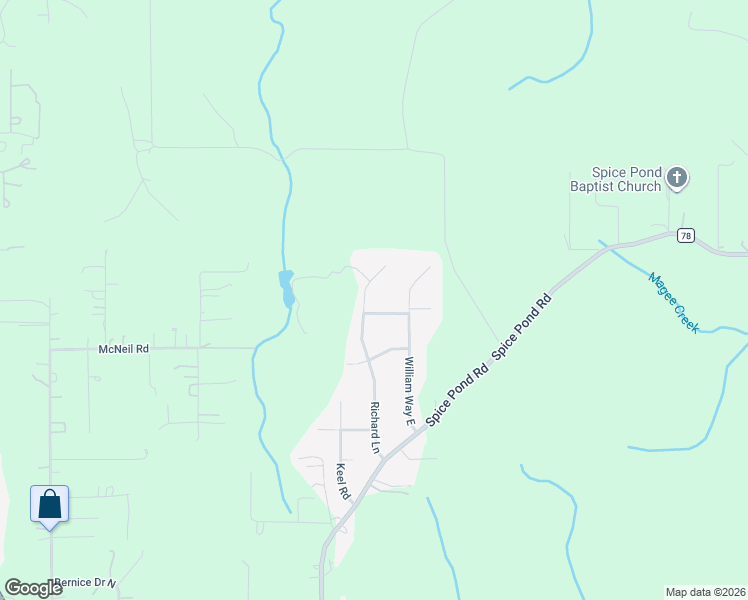 map of restaurants, bars, coffee shops, grocery stores, and more near 6925 William Way E in Mobile
