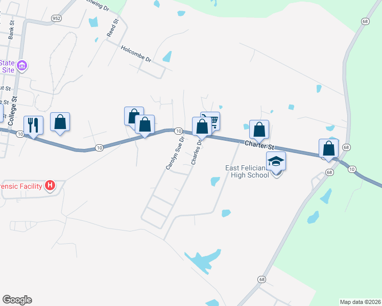 map of restaurants, bars, coffee shops, grocery stores, and more near 3016 Charles Drive in Jackson