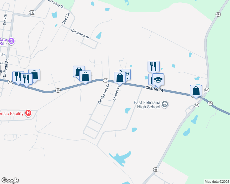 map of restaurants, bars, coffee shops, grocery stores, and more near 3016 Charles Drive in Jackson