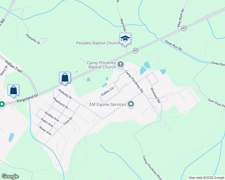 map of restaurants, bars, coffee shops, grocery stores, and more near 205 Dallas Circle in Folkston