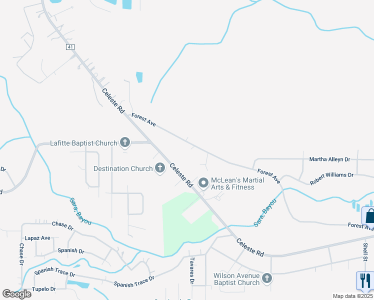 map of restaurants, bars, coffee shops, grocery stores, and more near 1551 Forest Avenue in Saraland
