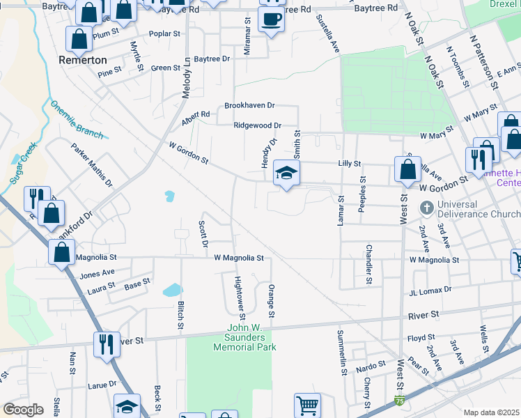 map of restaurants, bars, coffee shops, grocery stores, and more near 895 Greenwood Drive in Valdosta