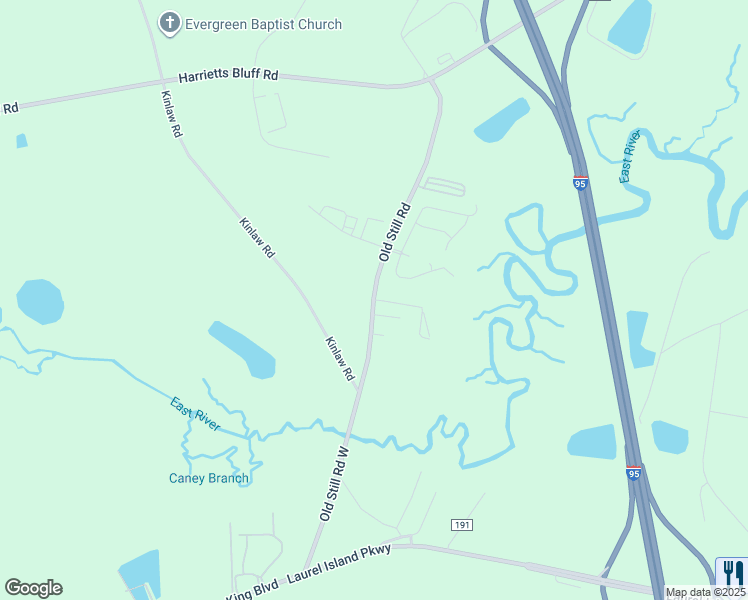map of restaurants, bars, coffee shops, grocery stores, and more near Old Still Road in Woodbine