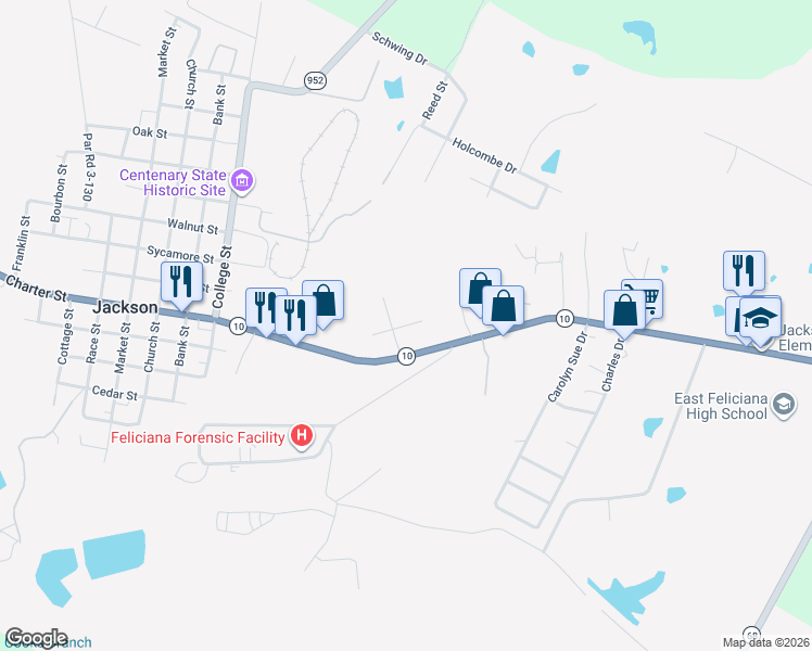 map of restaurants, bars, coffee shops, grocery stores, and more near 2330 Violet Street in Jackson