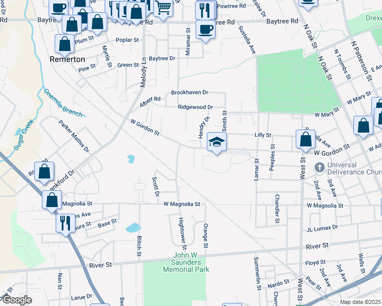 map of restaurants, bars, coffee shops, grocery stores, and more near 900 Greenwood Drive in Valdosta