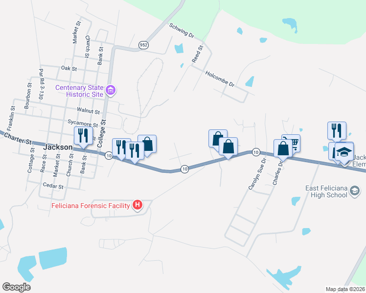 map of restaurants, bars, coffee shops, grocery stores, and more near 2330 Violet Street in Jackson
