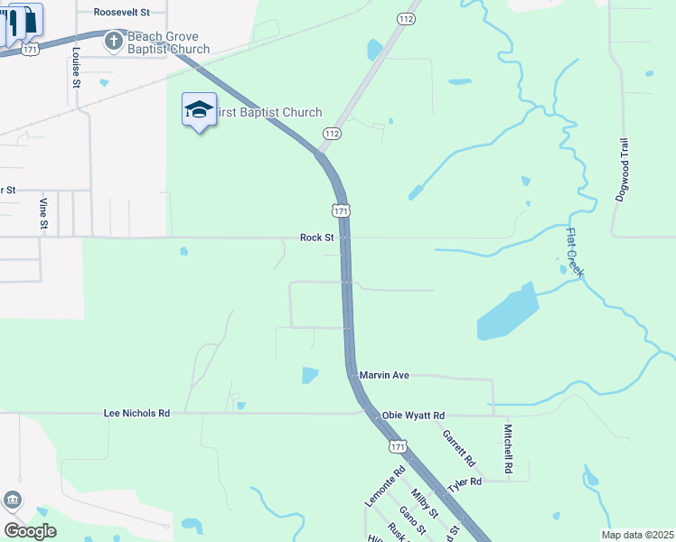 map of restaurants, bars, coffee shops, grocery stores, and more near 2390 Ronald Reagan Highway in DeRidder