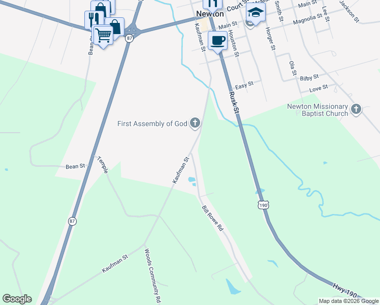 map of restaurants, bars, coffee shops, grocery stores, and more near Kaufman Street in Newton
