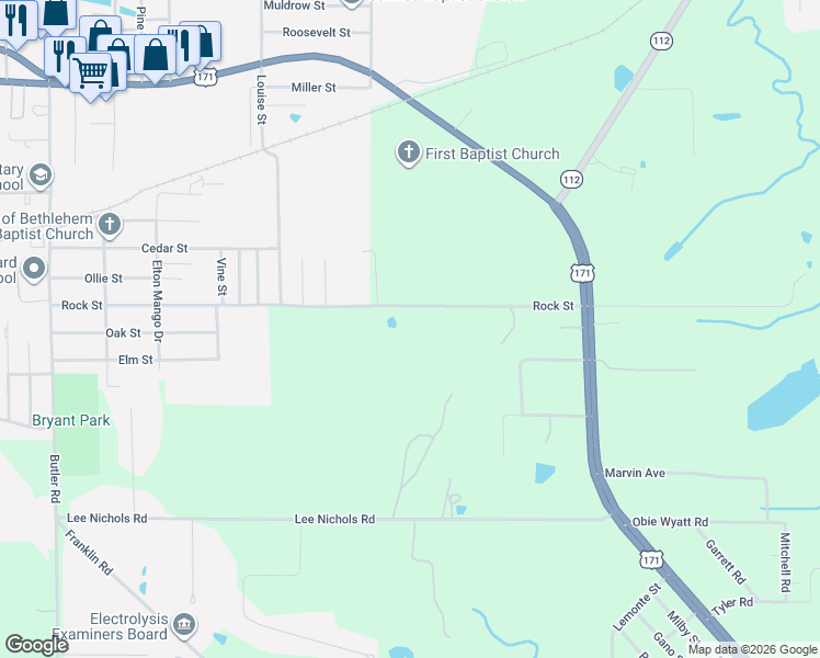map of restaurants, bars, coffee shops, grocery stores, and more near in DeRidder