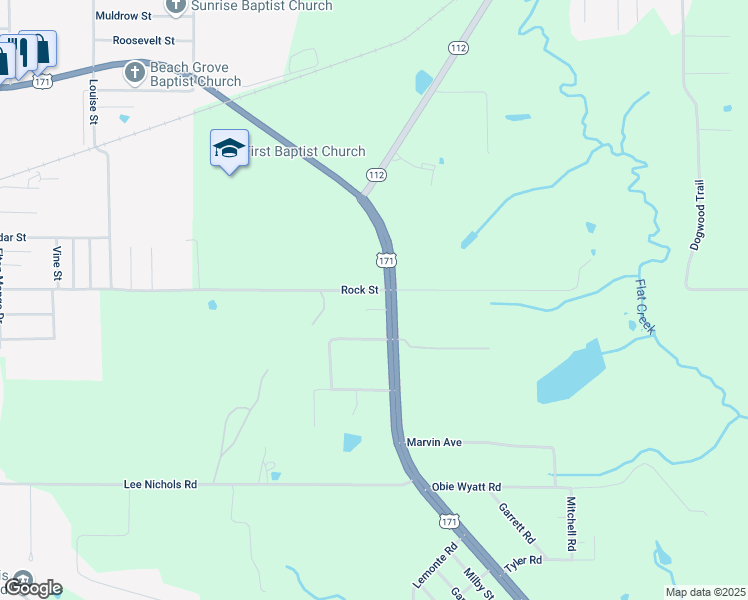 map of restaurants, bars, coffee shops, grocery stores, and more near 2390 Ronald Reagan Highway in DeRidder