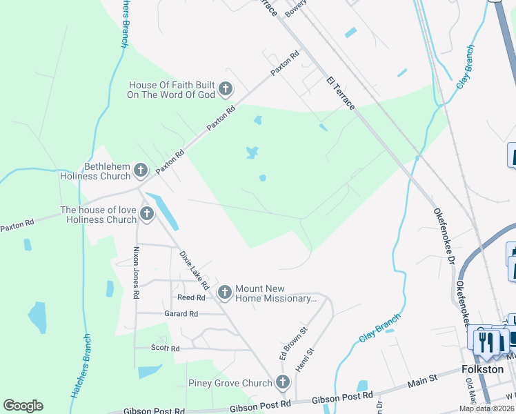 map of restaurants, bars, coffee shops, grocery stores, and more near 553 Country Club Road in Folkston