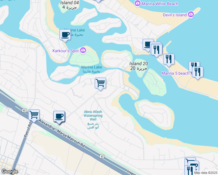 map of restaurants, bars, coffee shops, grocery stores, and more near in Marina El Alamein