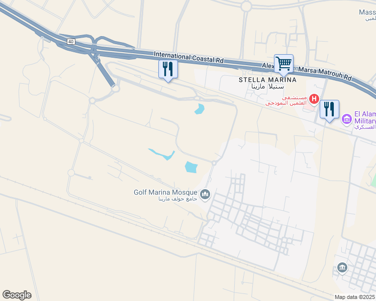 map of restaurants, bars, coffee shops, grocery stores, and more near Alexandria - Marsa Matrouh Road in Markaz Al Alamein