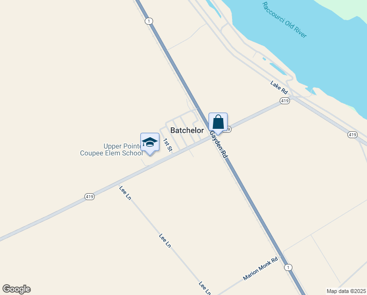 map of restaurants, bars, coffee shops, grocery stores, and more near 4829 Louisiana 419 in Batchelor