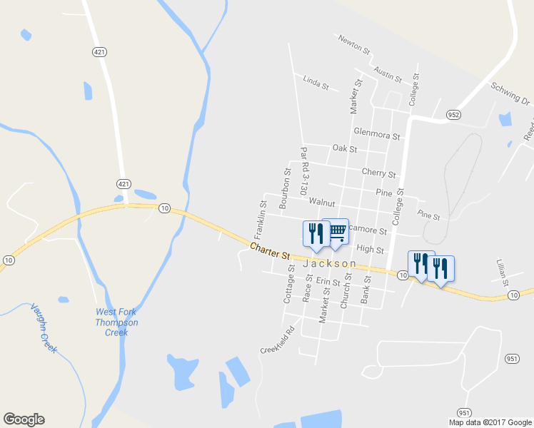 map of restaurants, bars, coffee shops, grocery stores, and more near 1137 Sycamore Street in Jackson