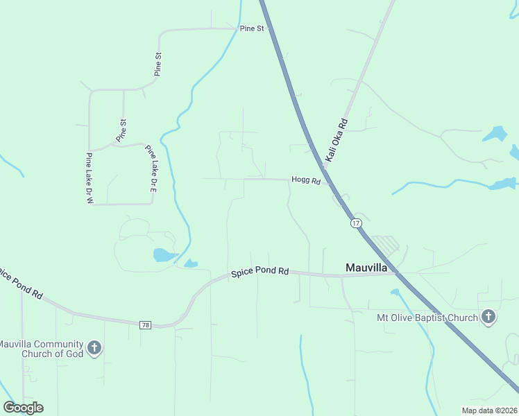 map of restaurants, bars, coffee shops, grocery stores, and more near 6445A Hogg Road in Mobile County