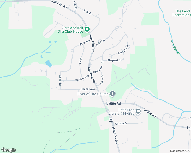 map of restaurants, bars, coffee shops, grocery stores, and more near 7149-7157 Kali Oka Road in Saraland