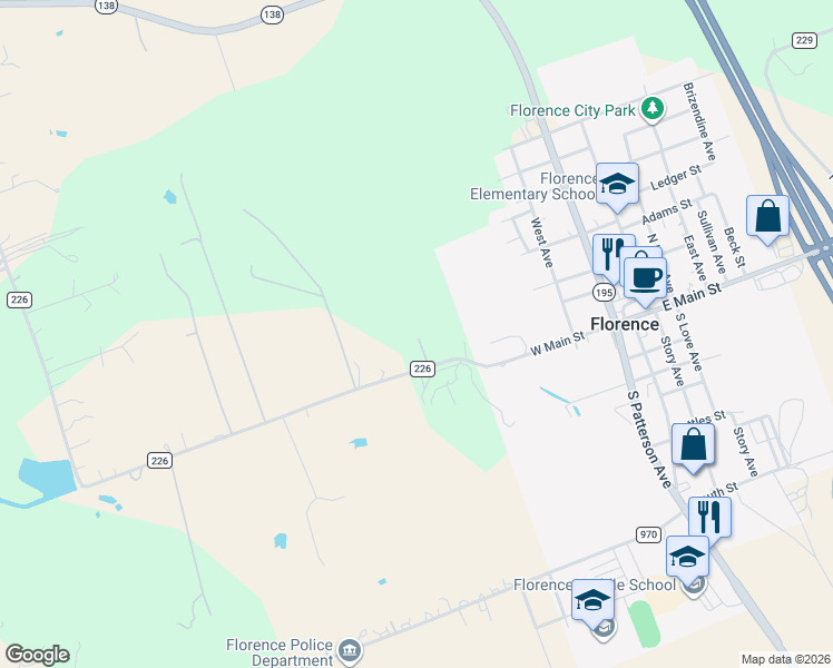 map of restaurants, bars, coffee shops, grocery stores, and more near in Florence