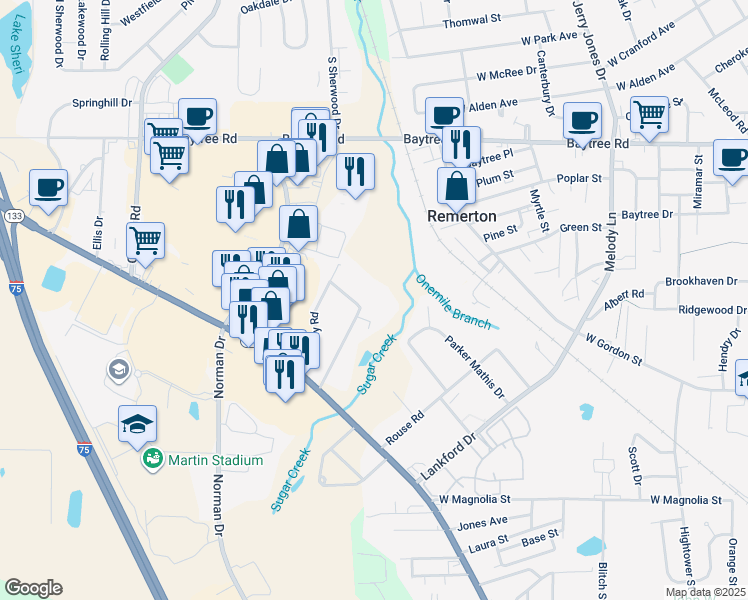 map of restaurants, bars, coffee shops, grocery stores, and more near 805 Harmon Drive in Valdosta