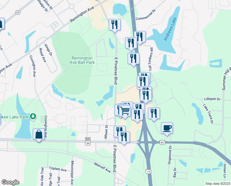 map of restaurants, bars, coffee shops, grocery stores, and more near 2006 East Pinetree Boulevard in Thomasville
