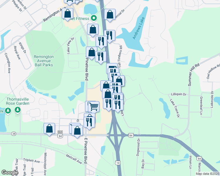 map of restaurants, bars, coffee shops, grocery stores, and more near U.S. 84 in Thomasville