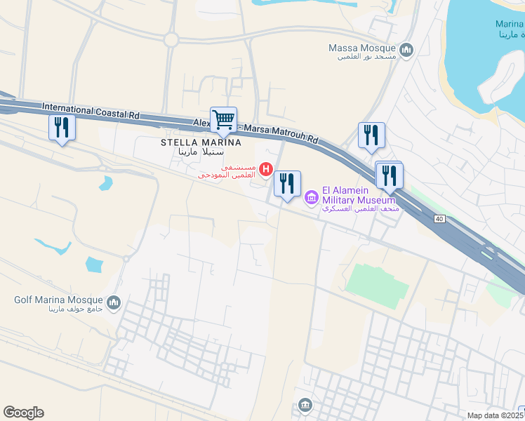 map of restaurants, bars, coffee shops, grocery stores, and more near in العلمين