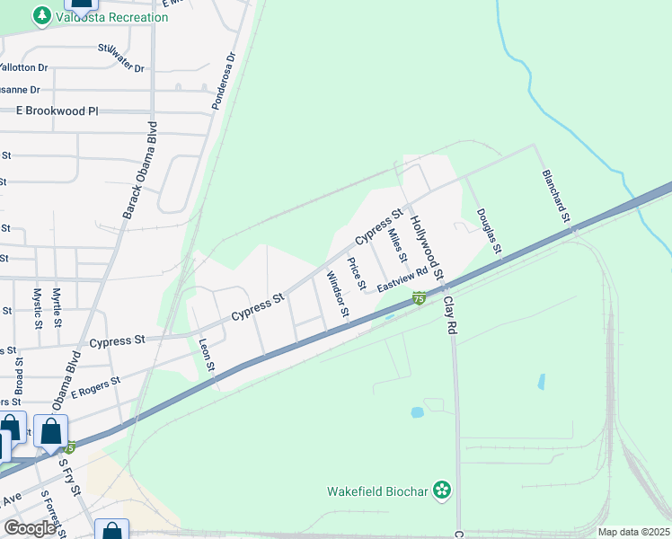 map of restaurants, bars, coffee shops, grocery stores, and more near 219 Windsor Street in Valdosta