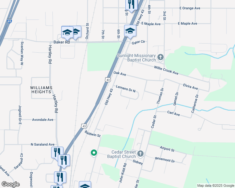 map of restaurants, bars, coffee shops, grocery stores, and more near 5283 Lemans Dr W in Satsuma