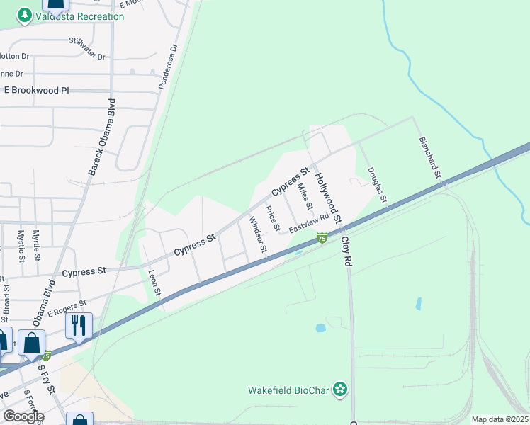 map of restaurants, bars, coffee shops, grocery stores, and more near 219 Windsor Street in Valdosta