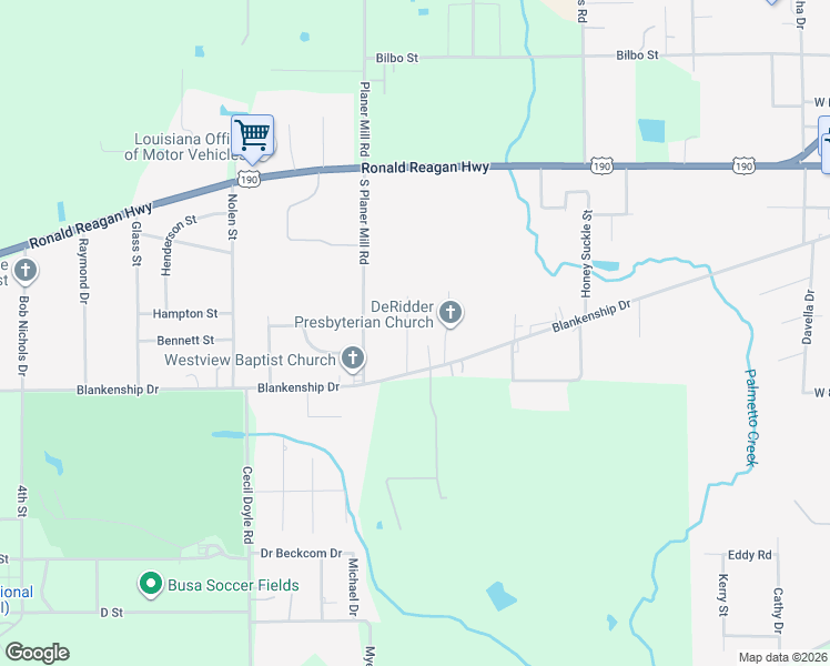 map of restaurants, bars, coffee shops, grocery stores, and more near 353 Dees Street in DeRidder