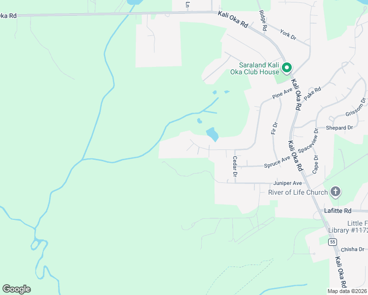 map of restaurants, bars, coffee shops, grocery stores, and more near 7241 Pine Court in Saraland