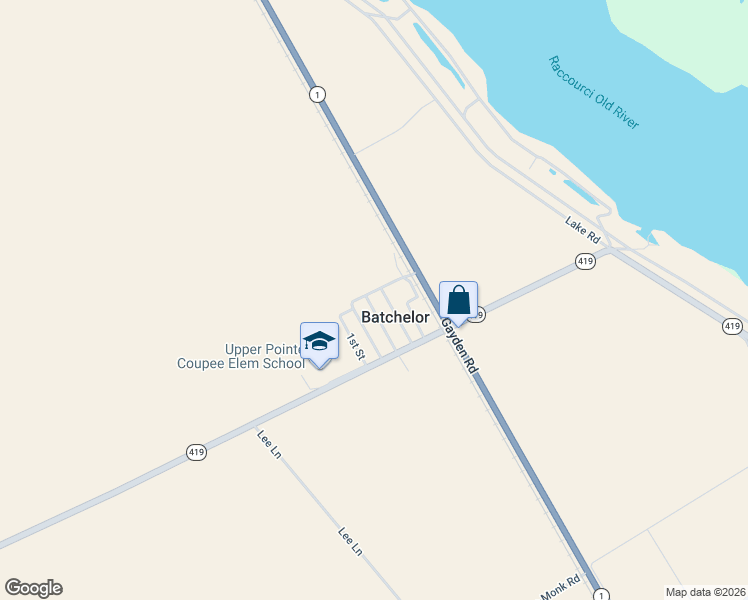 map of restaurants, bars, coffee shops, grocery stores, and more near in Batchelor