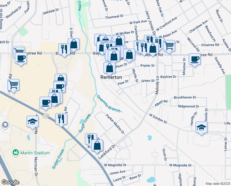 map of restaurants, bars, coffee shops, grocery stores, and more near 1769 Wayland Park Drive in Valdosta
