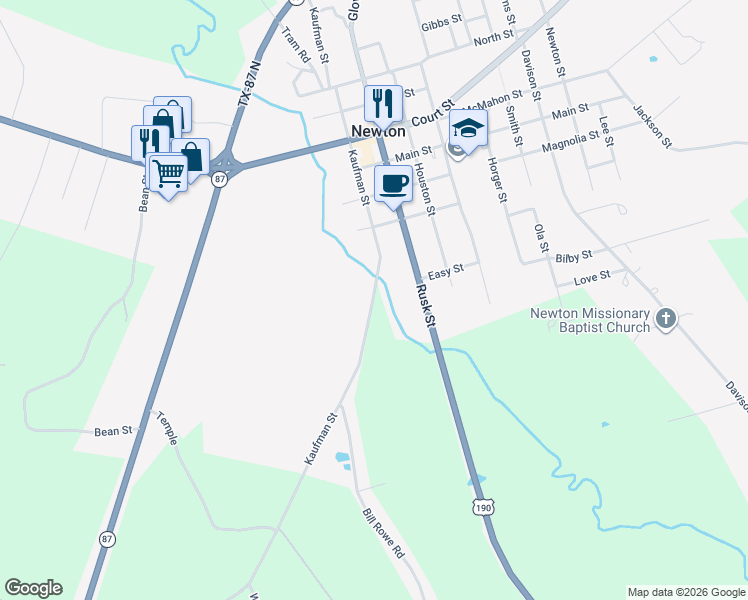 map of restaurants, bars, coffee shops, grocery stores, and more near Kaufman Street in Newton