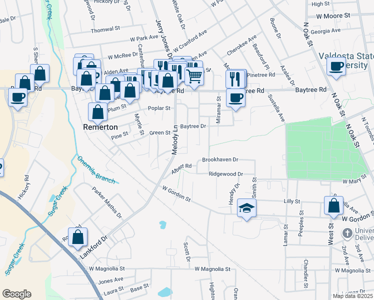 map of restaurants, bars, coffee shops, grocery stores, and more near 1198 McArthur Drive in Valdosta