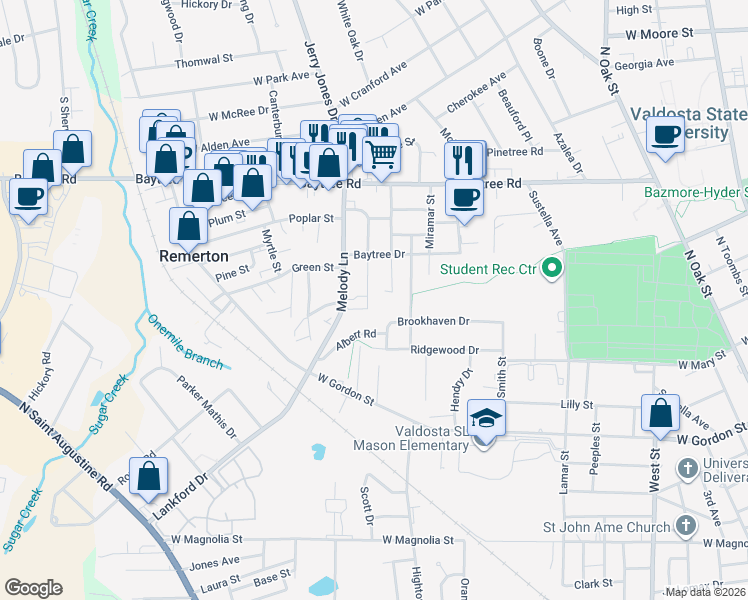 map of restaurants, bars, coffee shops, grocery stores, and more near 1198 McArthur Drive in Valdosta