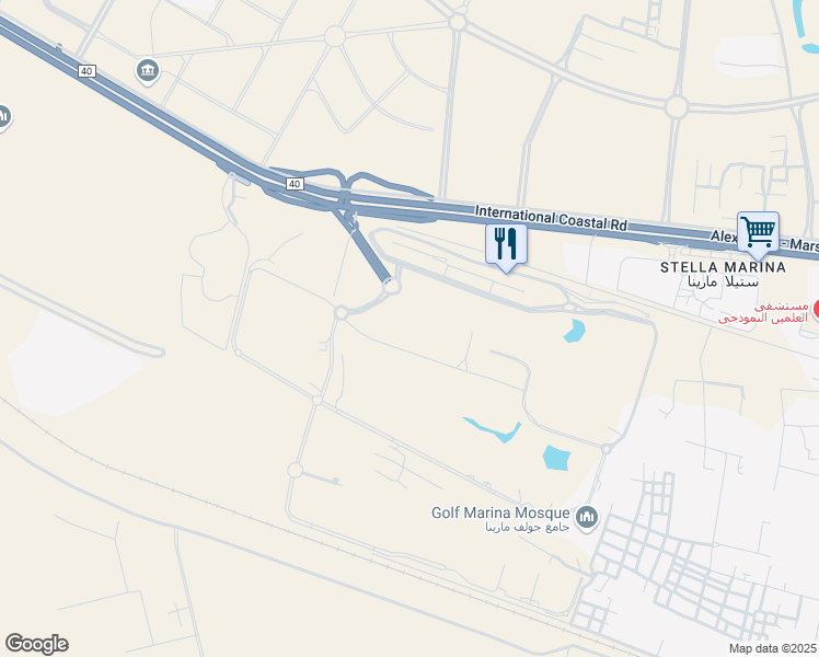 map of restaurants, bars, coffee shops, grocery stores, and more near Alexandria - Marsa Matrouh Road in Markaz Al Alamein