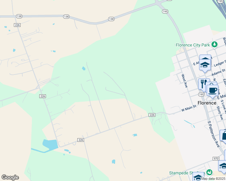 map of restaurants, bars, coffee shops, grocery stores, and more near 880 County Road 226 in Florence