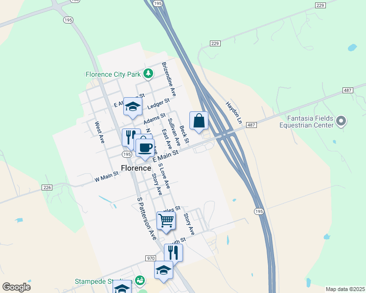 map of restaurants, bars, coffee shops, grocery stores, and more near 100 Sullivan Avenue in Florence