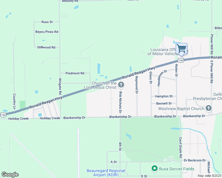 map of restaurants, bars, coffee shops, grocery stores, and more near 100 P West West Drive in DeRidder