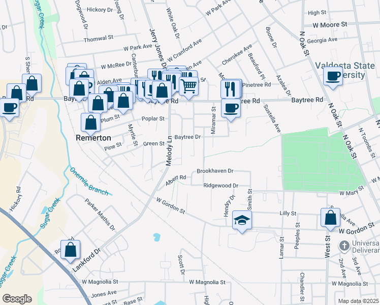 map of restaurants, bars, coffee shops, grocery stores, and more near 1198 McArthur Drive in Valdosta