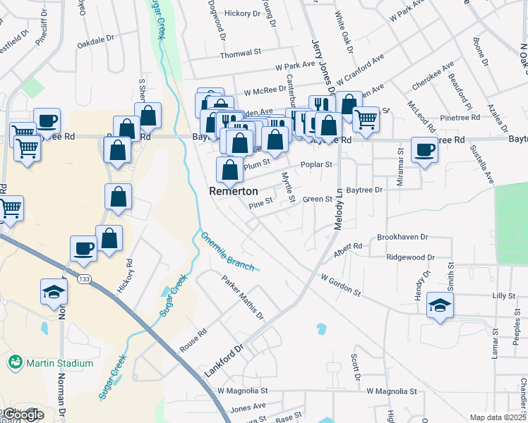 map of restaurants, bars, coffee shops, grocery stores, and more near 6 Green Street in Valdosta