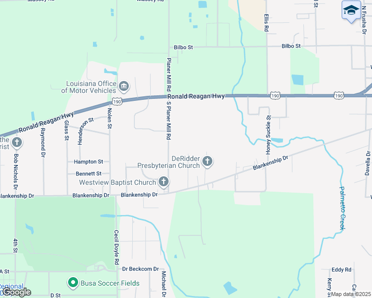 map of restaurants, bars, coffee shops, grocery stores, and more near 325 Dees Street in DeRidder