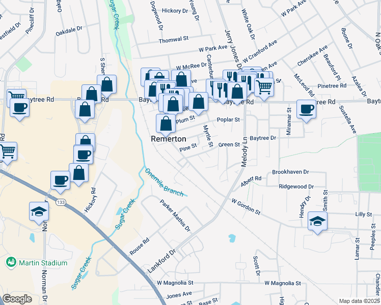 map of restaurants, bars, coffee shops, grocery stores, and more near 6 Green Street in Valdosta